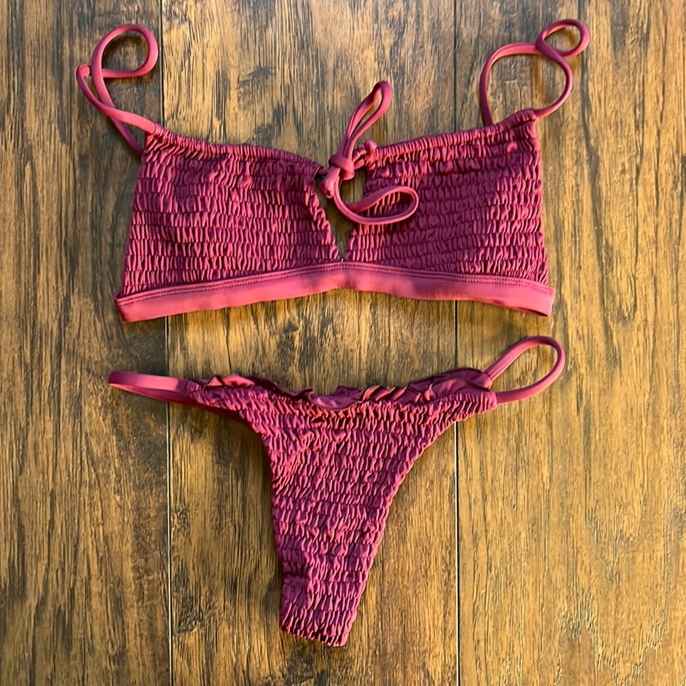 LaHana Burgundy Clinched Bikini Set